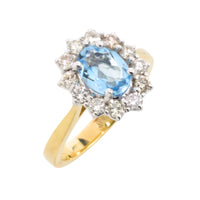 Aquamarine and diamond ring in 18 carat gold