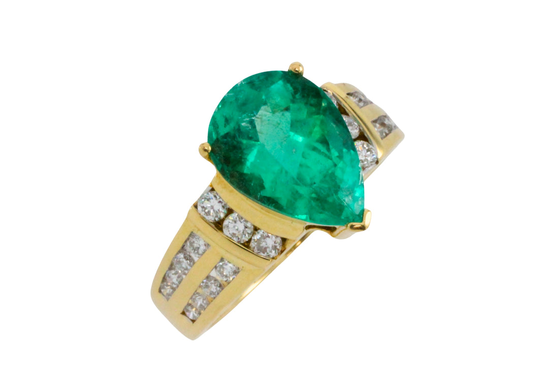 Colombian emerald and diamond ring in 18 carat gold-engagement rings-The Antique Ring Shop