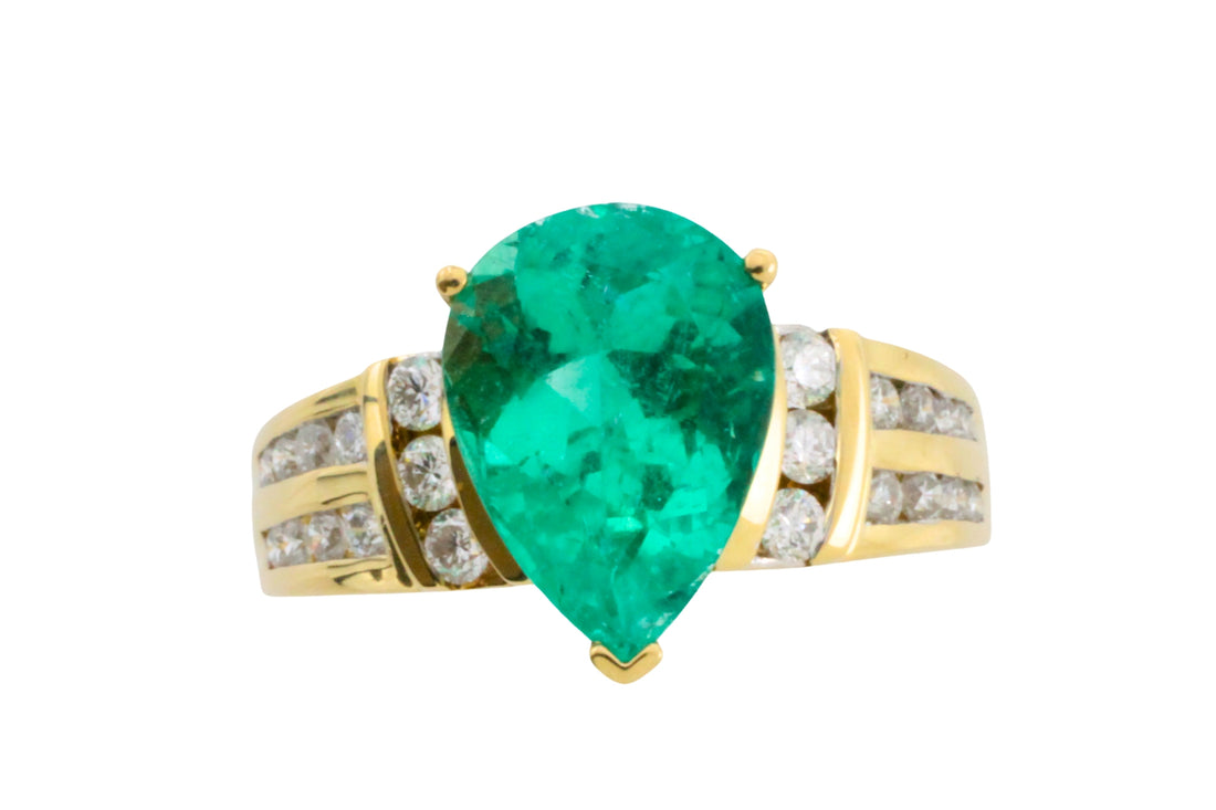 Colombian emerald and diamond ring in 18 carat gold-engagement rings-The Antique Ring Shop