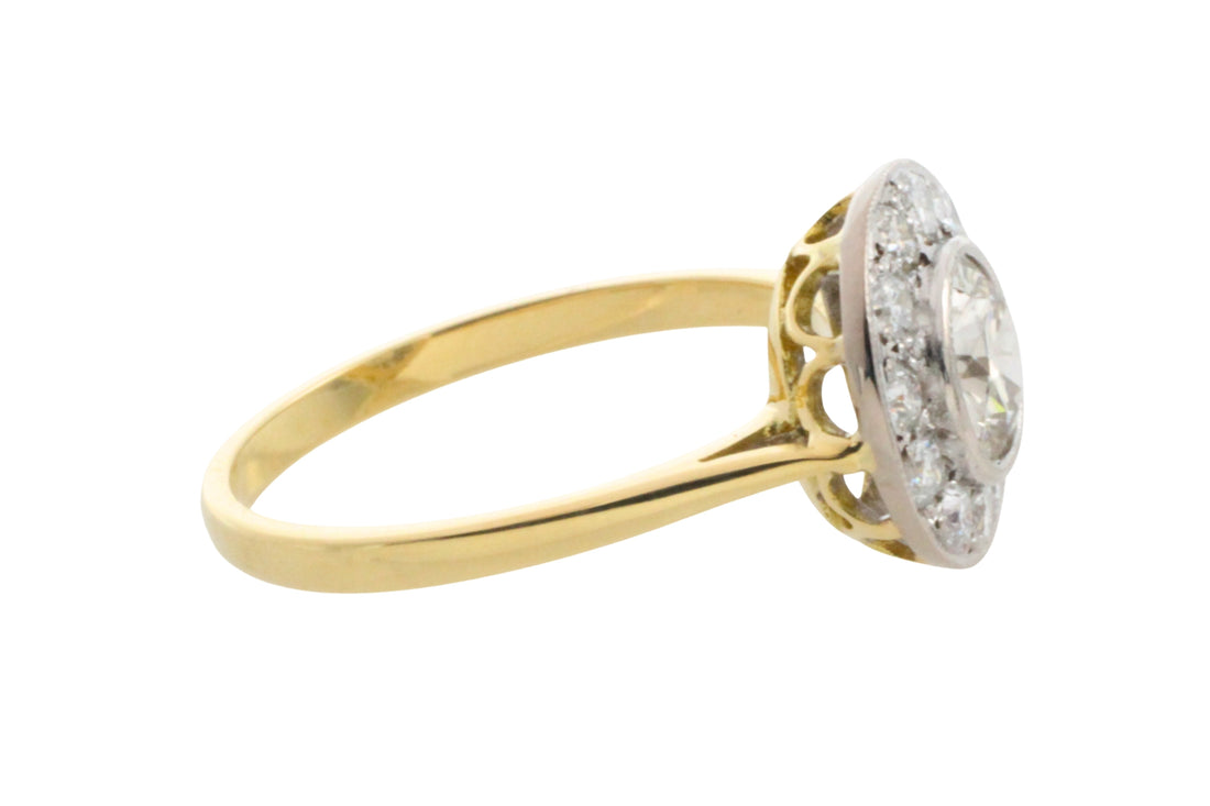 18 carat yellow and white gold diamond cluster ring-engagement rings-The Antique Ring Shop