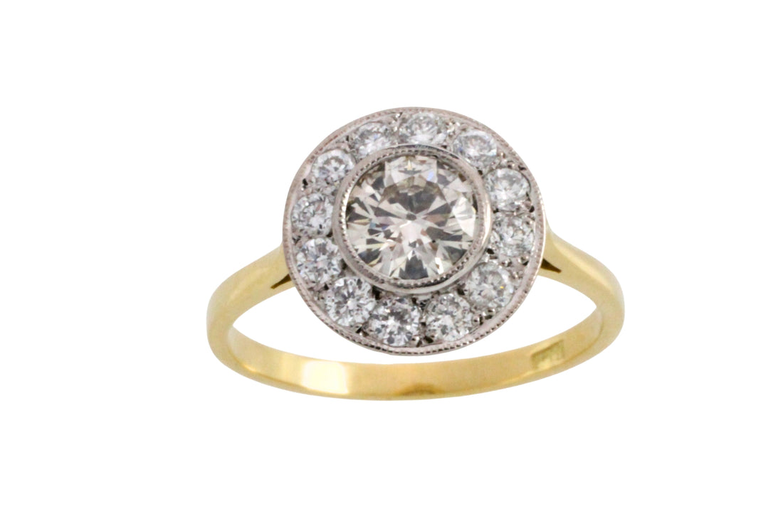 18 carat yellow and white gold diamond cluster ring-engagement rings-The Antique Ring Shop