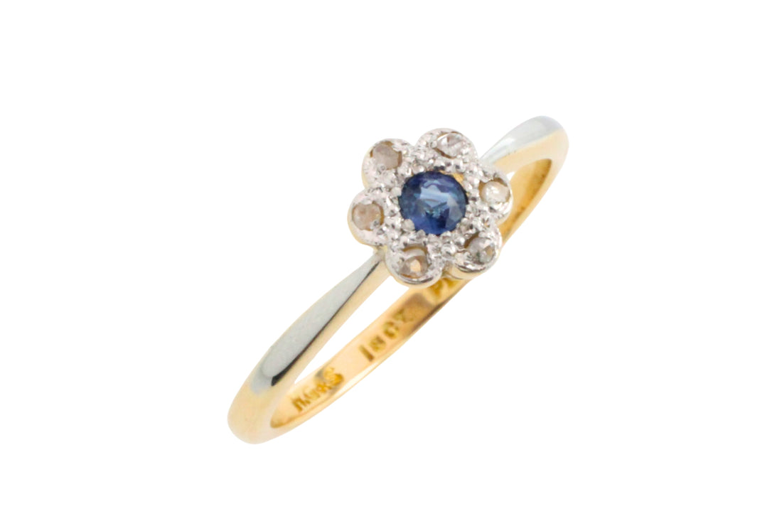 Edwardian rose diamond and sapphire cluster ring