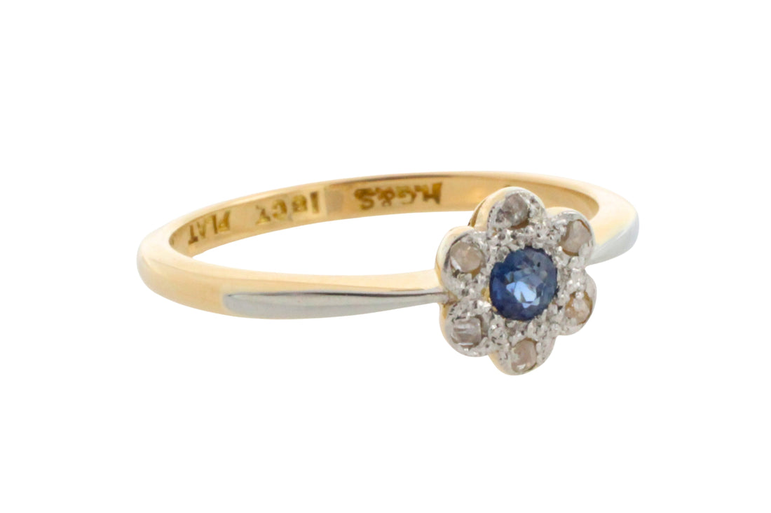 Edwardian rose diamond and sapphire cluster ring