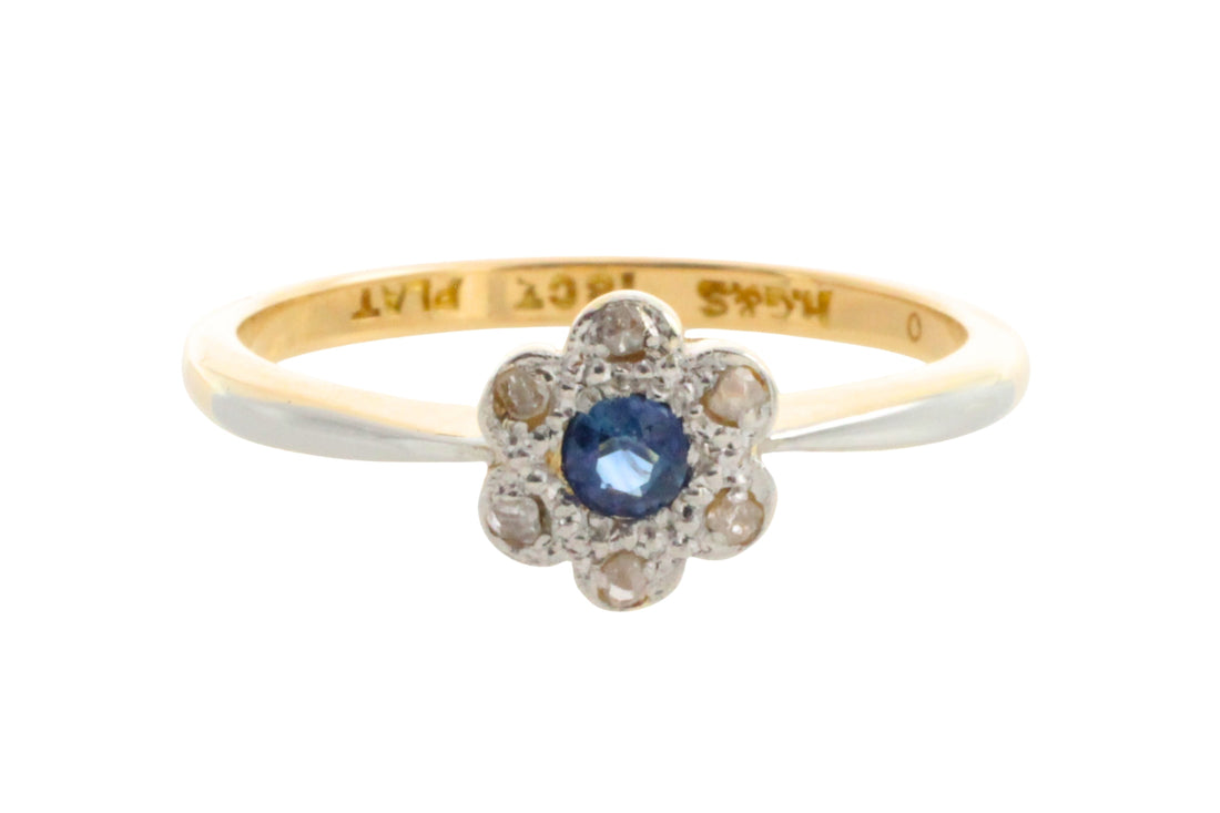 Edwardian rose diamond and sapphire cluster ring