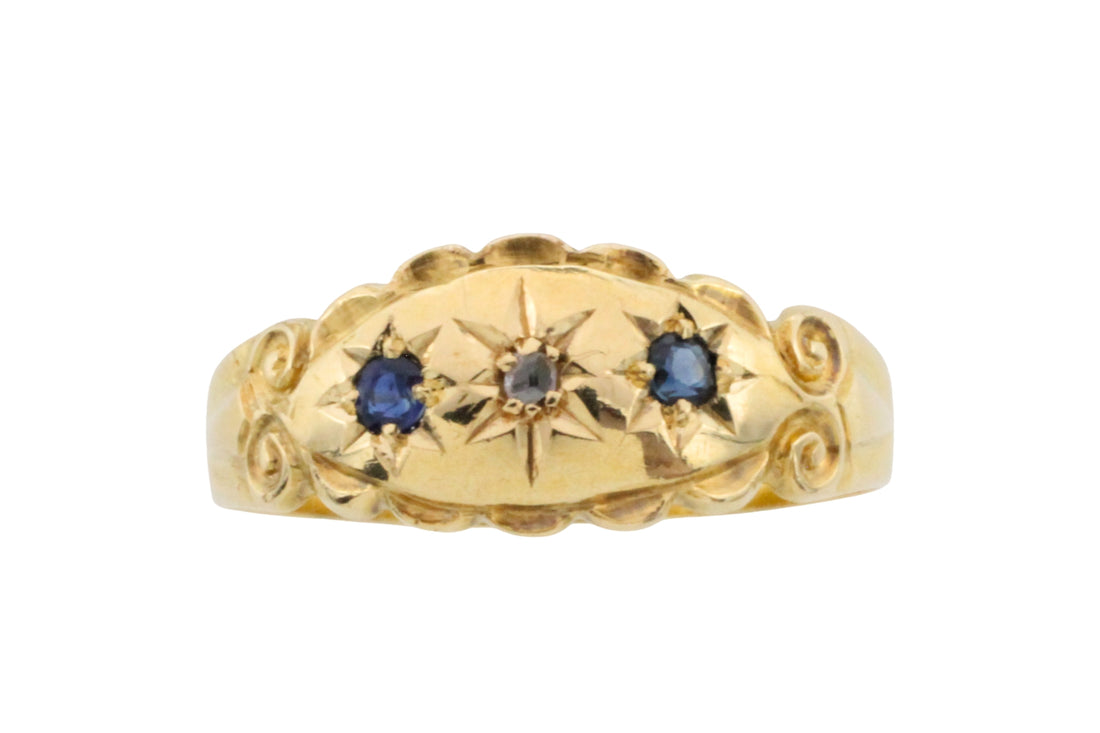 Edwardian sapphire and rose diamond gypsy ring from 1907-Antique rings-The Antique Ring Shop