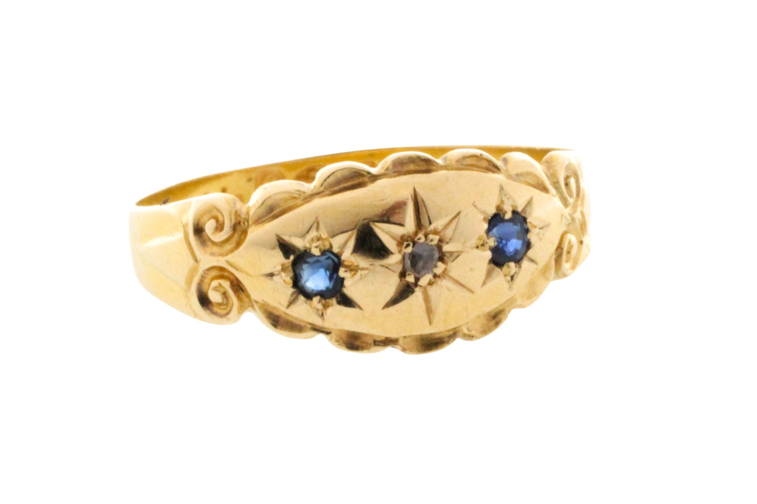 Edwardian sapphire and rose diamond gypsy ring from 1907-Antique rings-The Antique Ring Shop