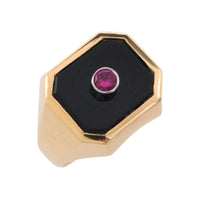 Onyx and ruby signet ring in 18 carat gold-gents rings-The Antique Ring Shop