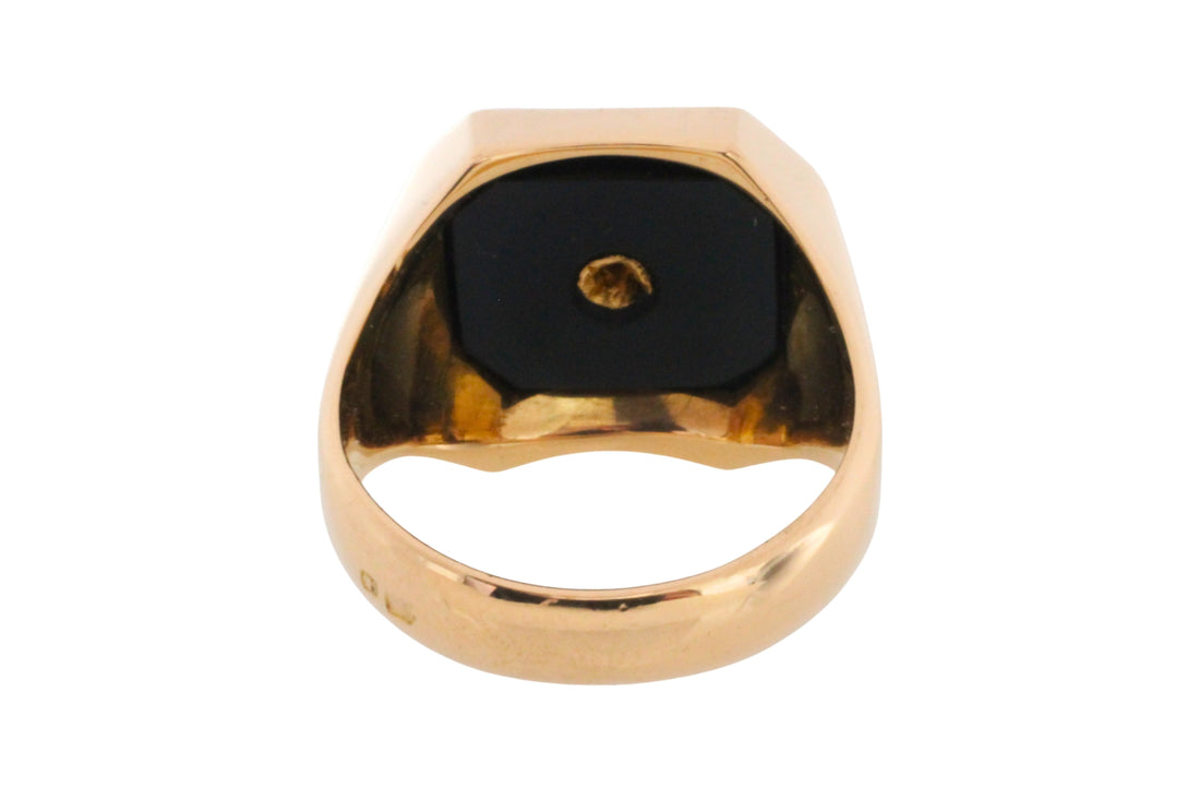 Onyx and ruby signet ring in 18 carat gold-gents rings-The Antique Ring Shop