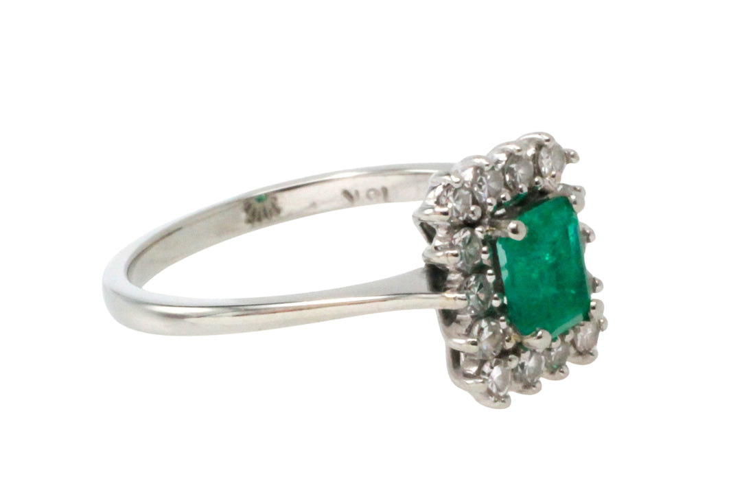 Emerald and diamond white gold ring-engagement rings-The Antique Ring Shop