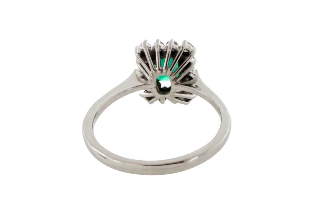 Emerald and diamond white gold ring-engagement rings-The Antique Ring Shop