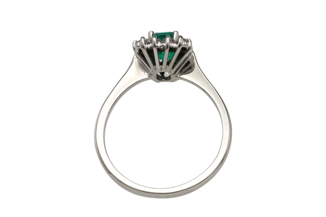 Emerald and diamond white gold ring-engagement rings-The Antique Ring Shop