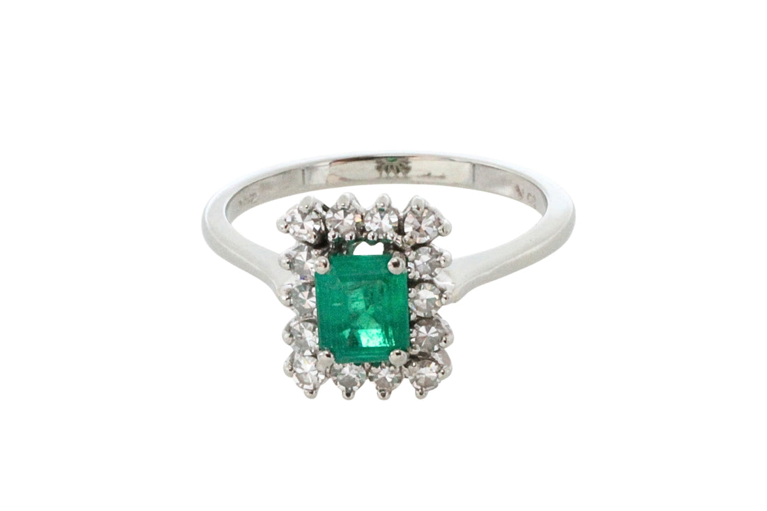 Emerald and diamond white gold ring-engagement rings-The Antique Ring Shop