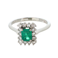 Emerald and diamond white gold ring-engagement rings-The Antique Ring Shop