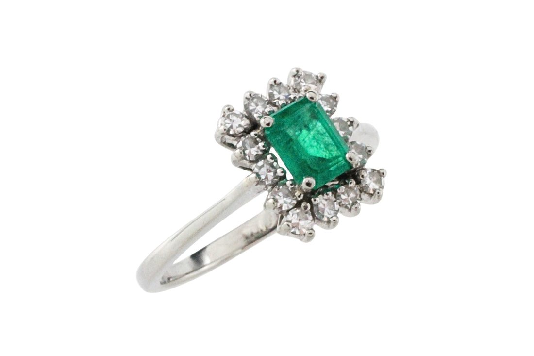 Emerald and diamond white gold ring-engagement rings-The Antique Ring Shop