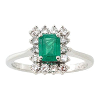 Emerald and diamond white gold ring-engagement rings-The Antique Ring Shop