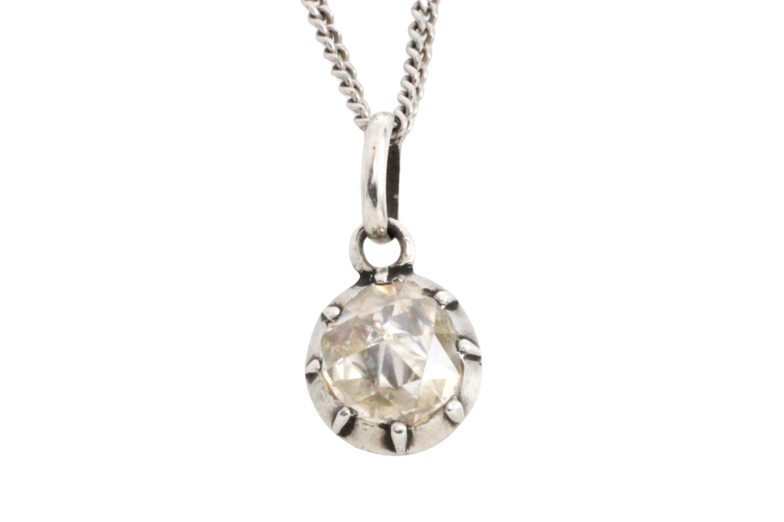 Rose diamond pendant in silver-Pendants-The Antique Ring Shop