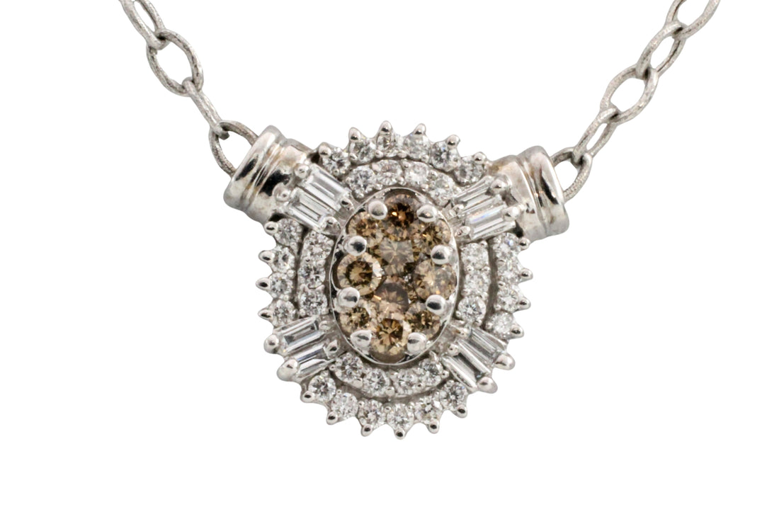 Light brown and clear diamond pendant in white gold-Pendants-The Antique Ring Shop