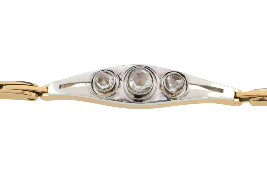 Rose diamond bracelet in 14 carat gold and silver-Bracelets-The Antique Ring Shop