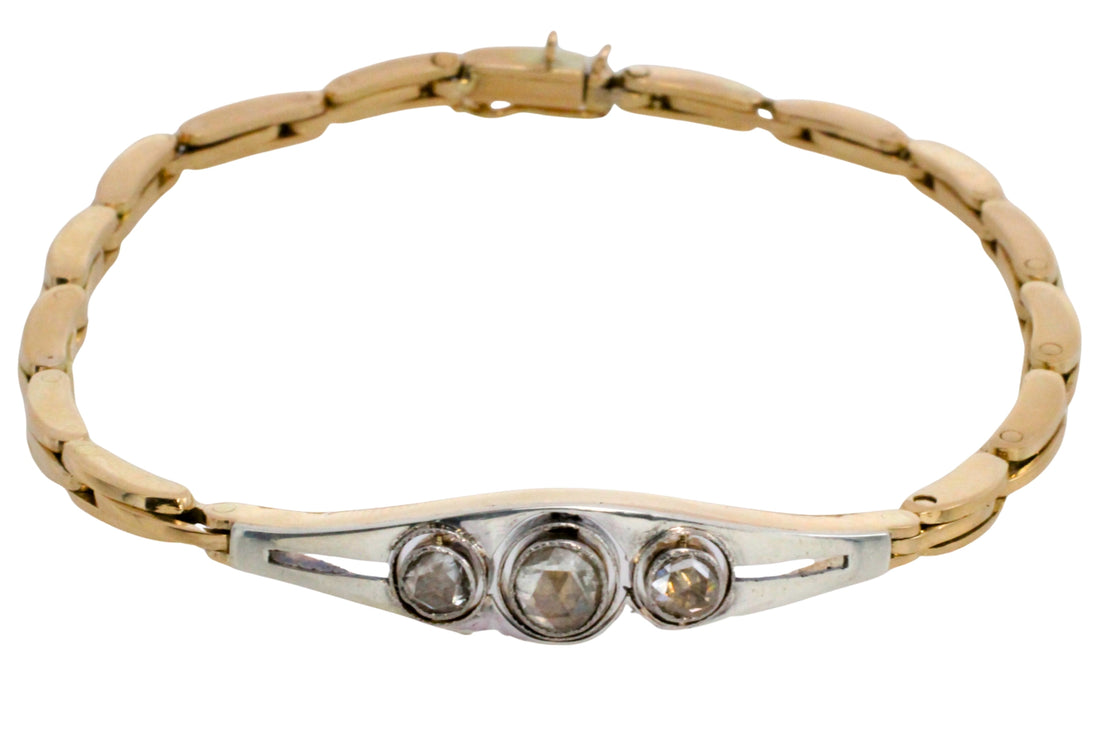 Rose diamond bracelet in 14 carat gold and silver-Bracelets-The Antique Ring Shop