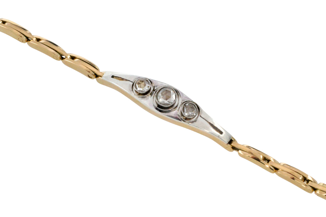 Rose diamond bracelet in 14 carat gold and silver-Bracelets-The Antique Ring Shop
