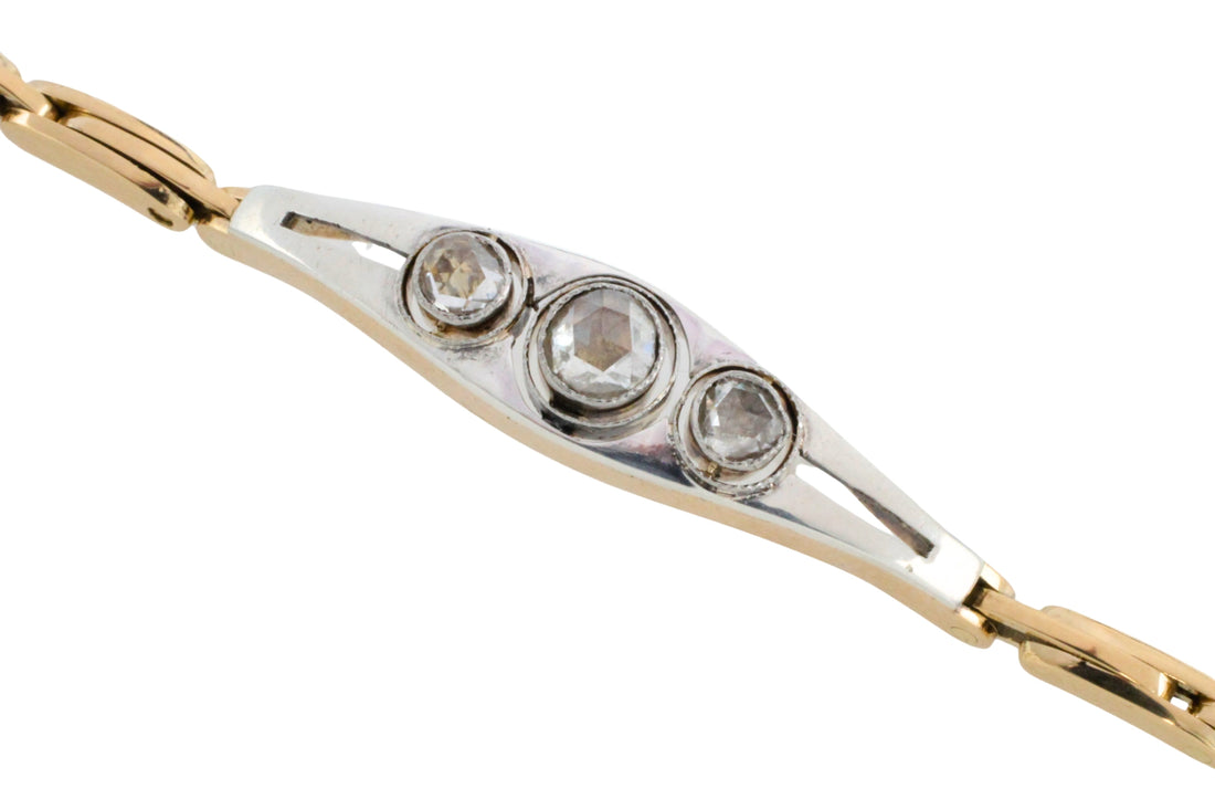 Rose diamond bracelet in 14 carat gold and silver-Bracelets-The Antique Ring Shop