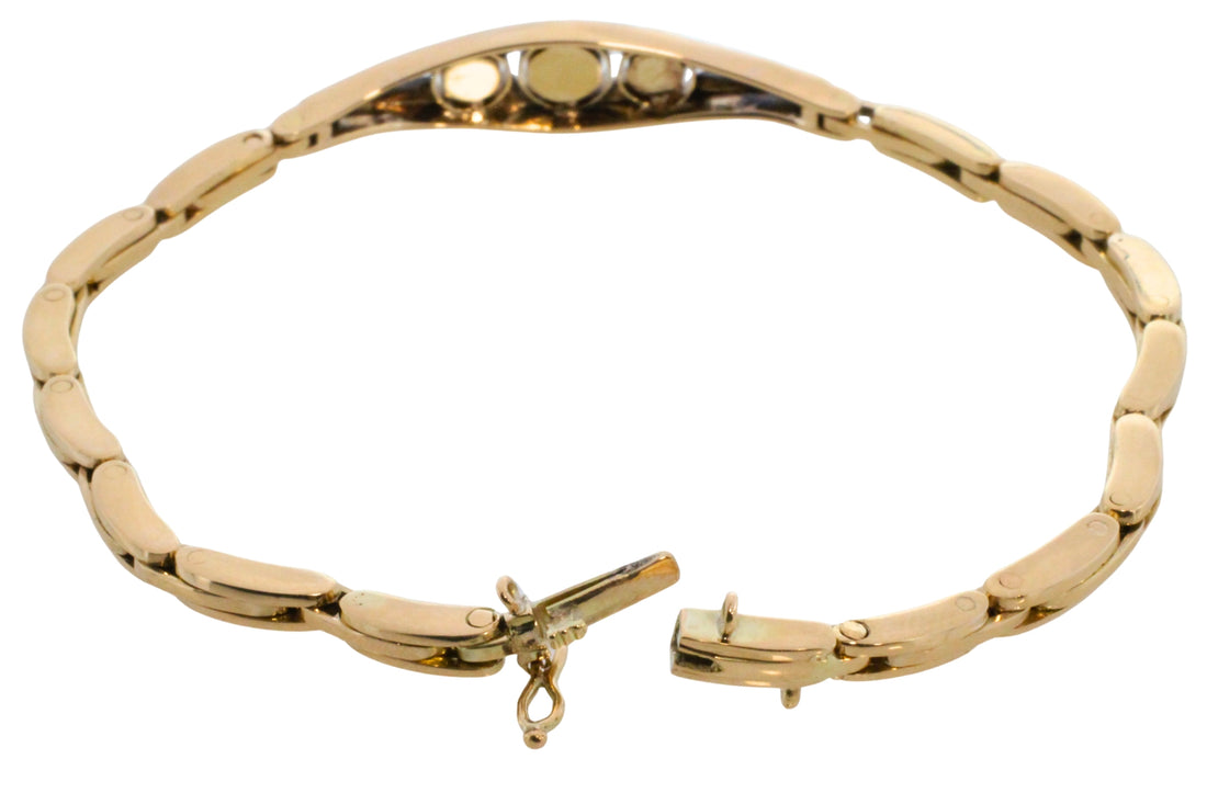 Rose diamond bracelet in 14 carat gold and silver-Bracelets-The Antique Ring Shop