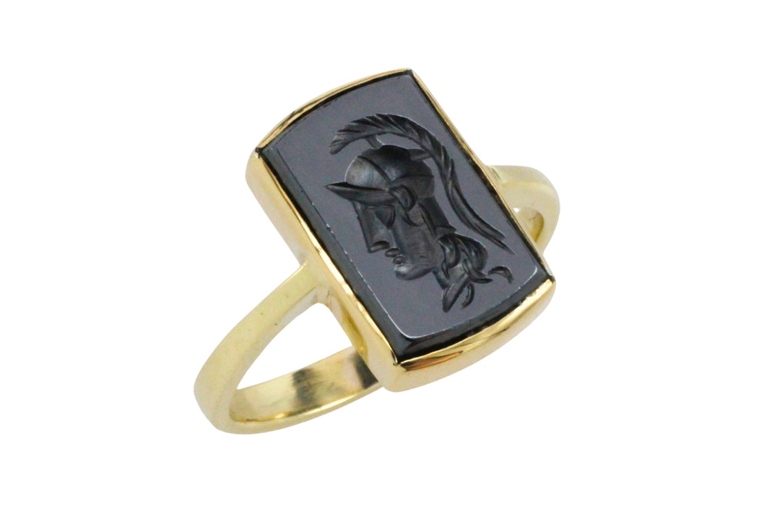 Hematite intaglio ring in 14 carat gold-Vintage Rings-The Antique Ring Shop