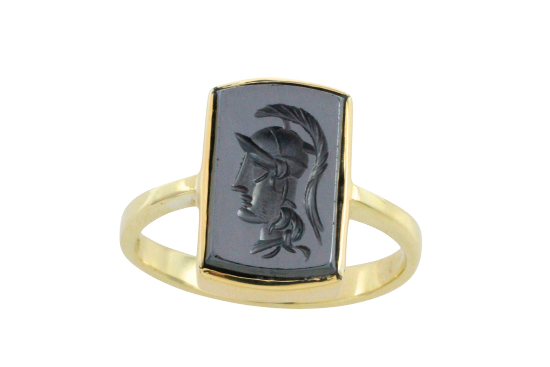 Hematite intaglio ring in 14 carat gold-Vintage Rings-The Antique Ring Shop