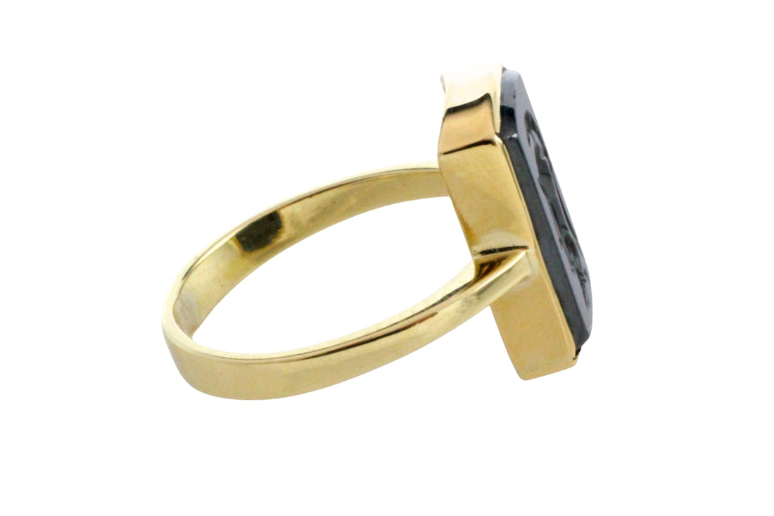 Hematite intaglio ring in 14 carat gold-Vintage Rings-The Antique Ring Shop