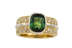 Chrome diopside and diamond ring in 18 carat gold-Vintage Rings-The Antique Ring Shop