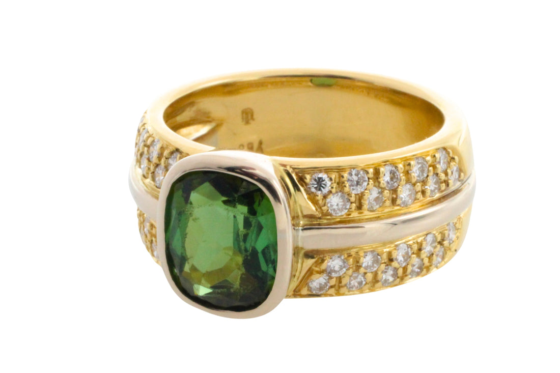 Chrome diopside and diamond ring in 18 carat gold-Vintage Rings-The Antique Ring Shop