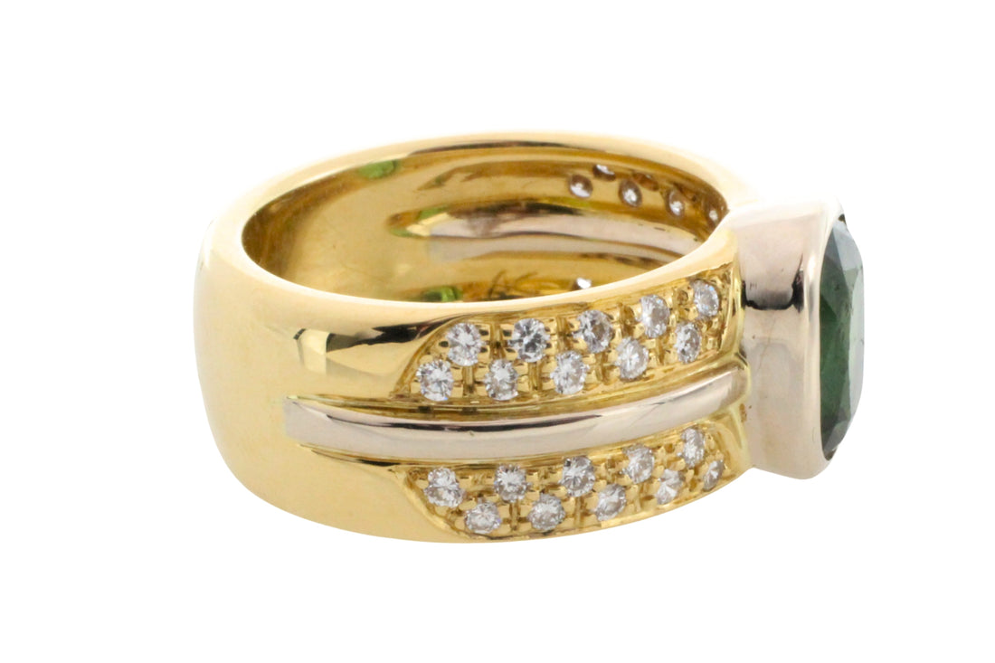 Chrome diopside and diamond ring in 18 carat gold-Vintage Rings-The Antique Ring Shop