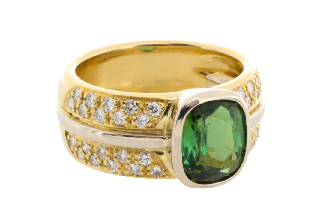 Chrome diopside and diamond ring in 18 carat gold-Vintage Rings-The Antique Ring Shop