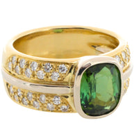 Chrome diopside and diamond ring in 18 carat gold-Vintage Rings-The Antique Ring Shop