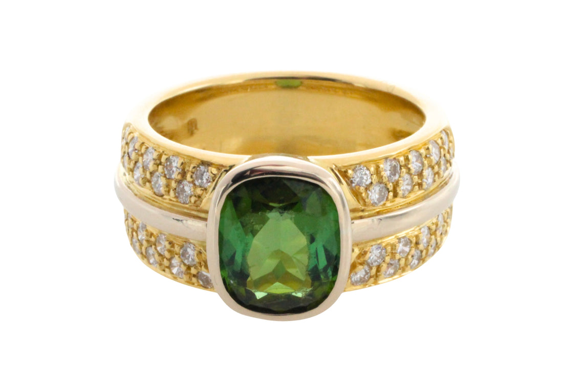 Chrome diopside and diamond ring in 18 carat gold-Vintage Rings-The Antique Ring Shop