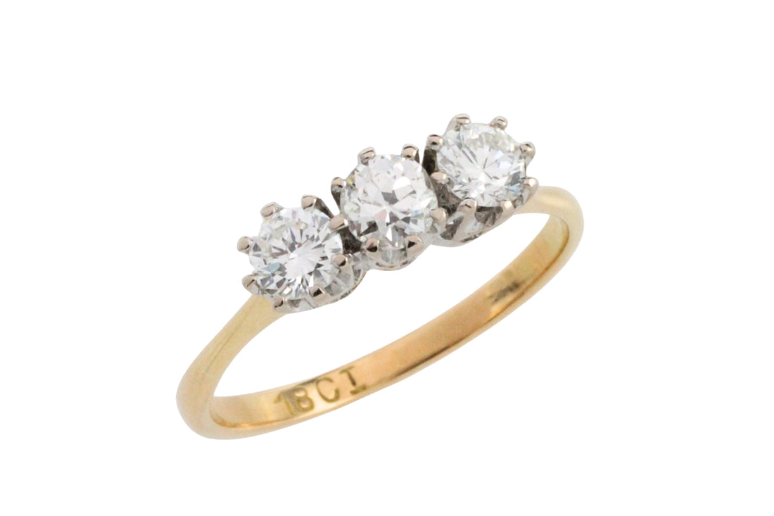Vintage three stone diamond ring-engagement rings-The Antique Ring Shop
