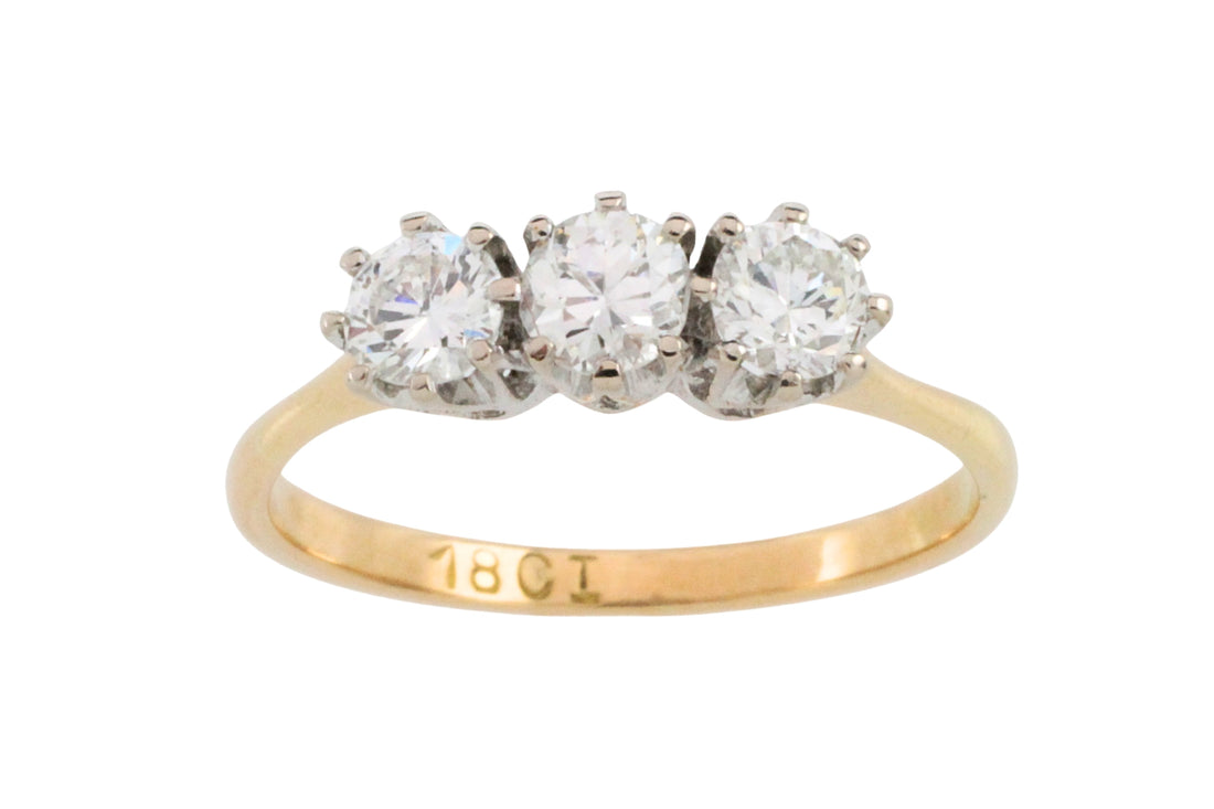 Vintage three stone diamond ring-engagement rings-The Antique Ring Shop