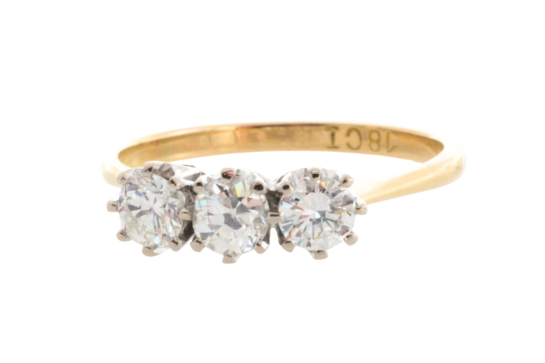 Vintage three stone diamond ring-engagement rings-The Antique Ring Shop