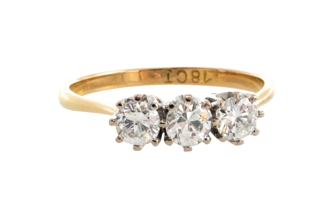 Vintage three stone diamond ring-engagement rings-The Antique Ring Shop