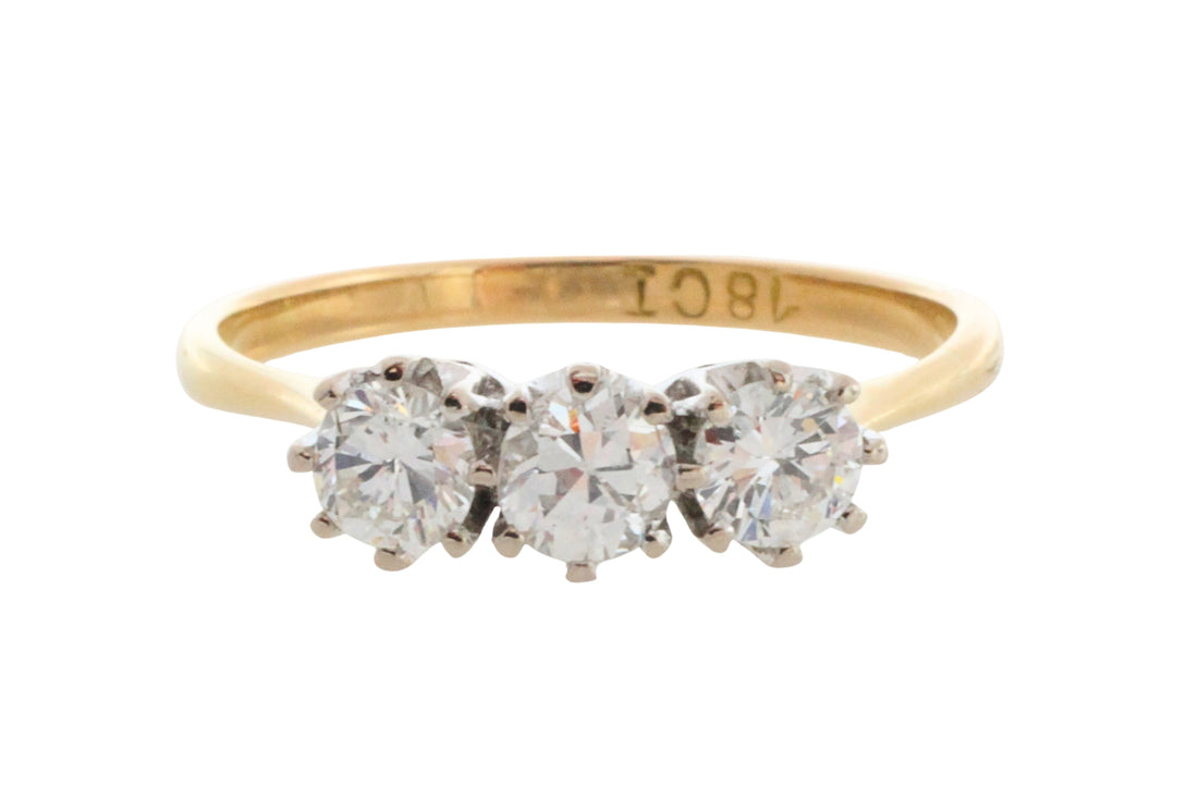 Vintage three stone diamond ring-engagement rings-The Antique Ring Shop
