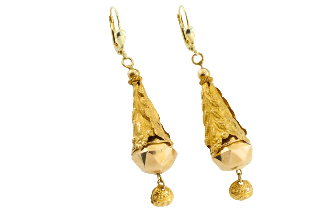 Vintage pendant earings in 14 carat gold-Earrings-The Antique Ring Shop