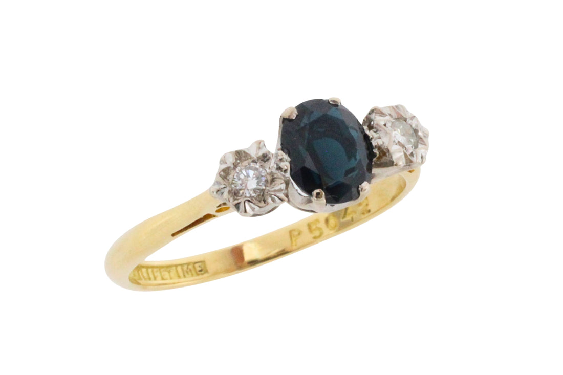 Vintage sapphire and diamond ring in 18 carat gold-Vintage Rings-The Antique Ring Shop