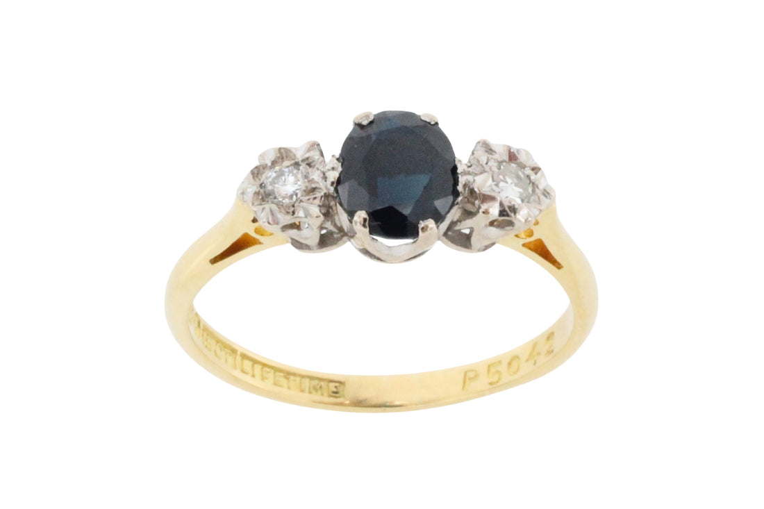 Vintage sapphire and diamond ring in 18 carat gold-Vintage Rings-The Antique Ring Shop