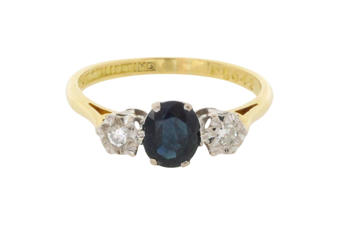 Vintage sapphire and diamond ring in 18 carat gold-Vintage Rings-The Antique Ring Shop