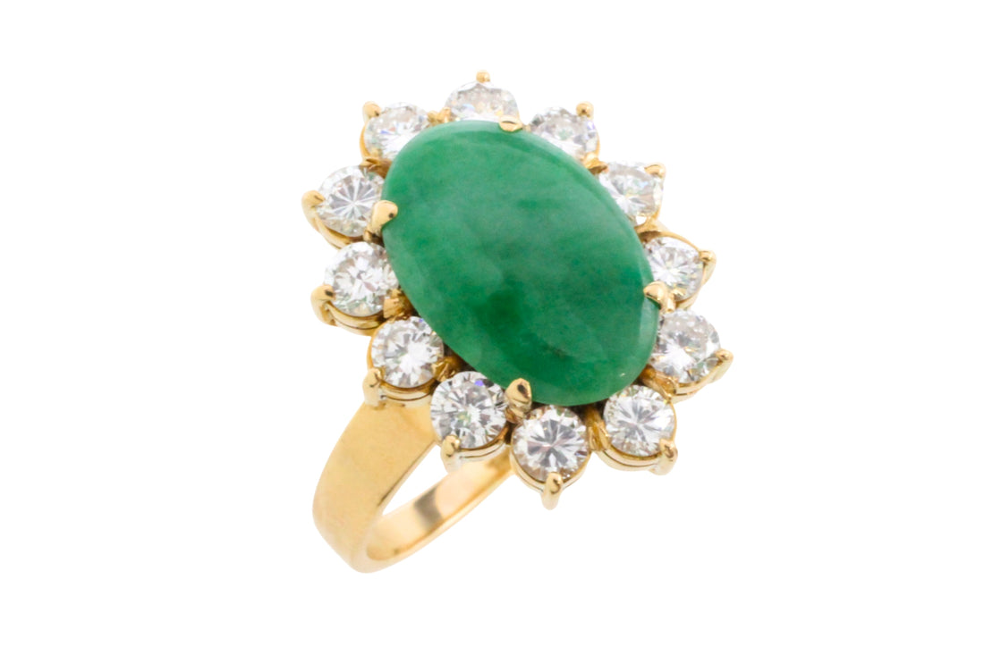 18 carat diamond and jade cluster ring-Vintage Rings-The Antique Ring Shop