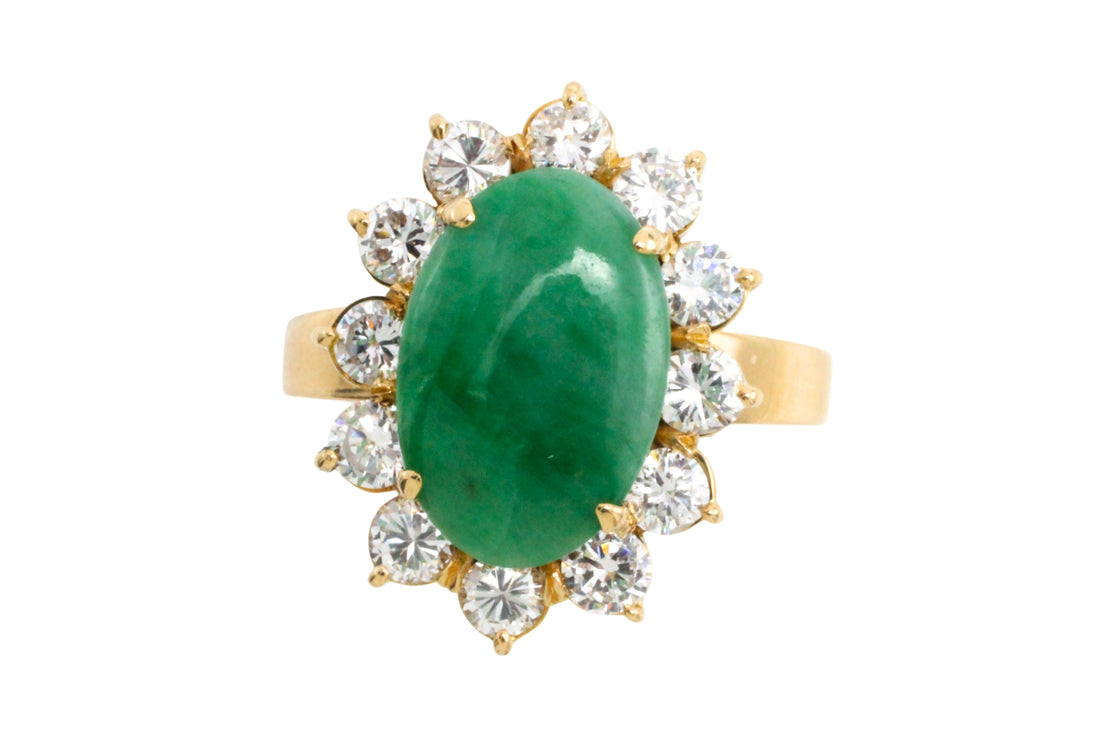 18 carat diamond and jade cluster ring-Vintage Rings-The Antique Ring Shop