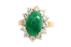18 carat diamond and jade cluster ring-Vintage Rings-The Antique Ring Shop