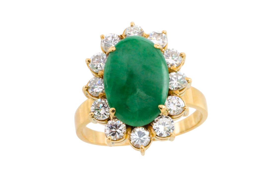 18 carat diamond and jade cluster ring-Vintage Rings-The Antique Ring Shop
