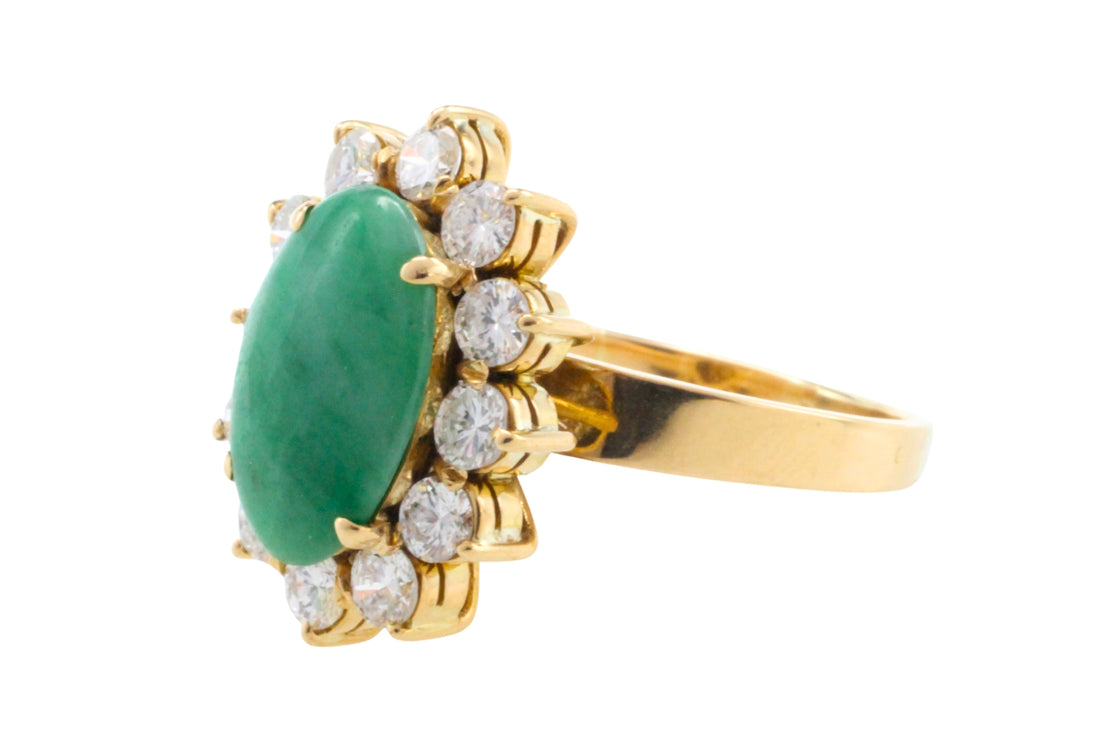 18 carat diamond and jade cluster ring-Vintage Rings-The Antique Ring Shop