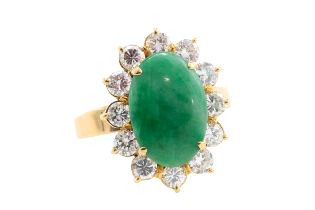 18 carat diamond and jade cluster ring-Vintage Rings-The Antique Ring Shop